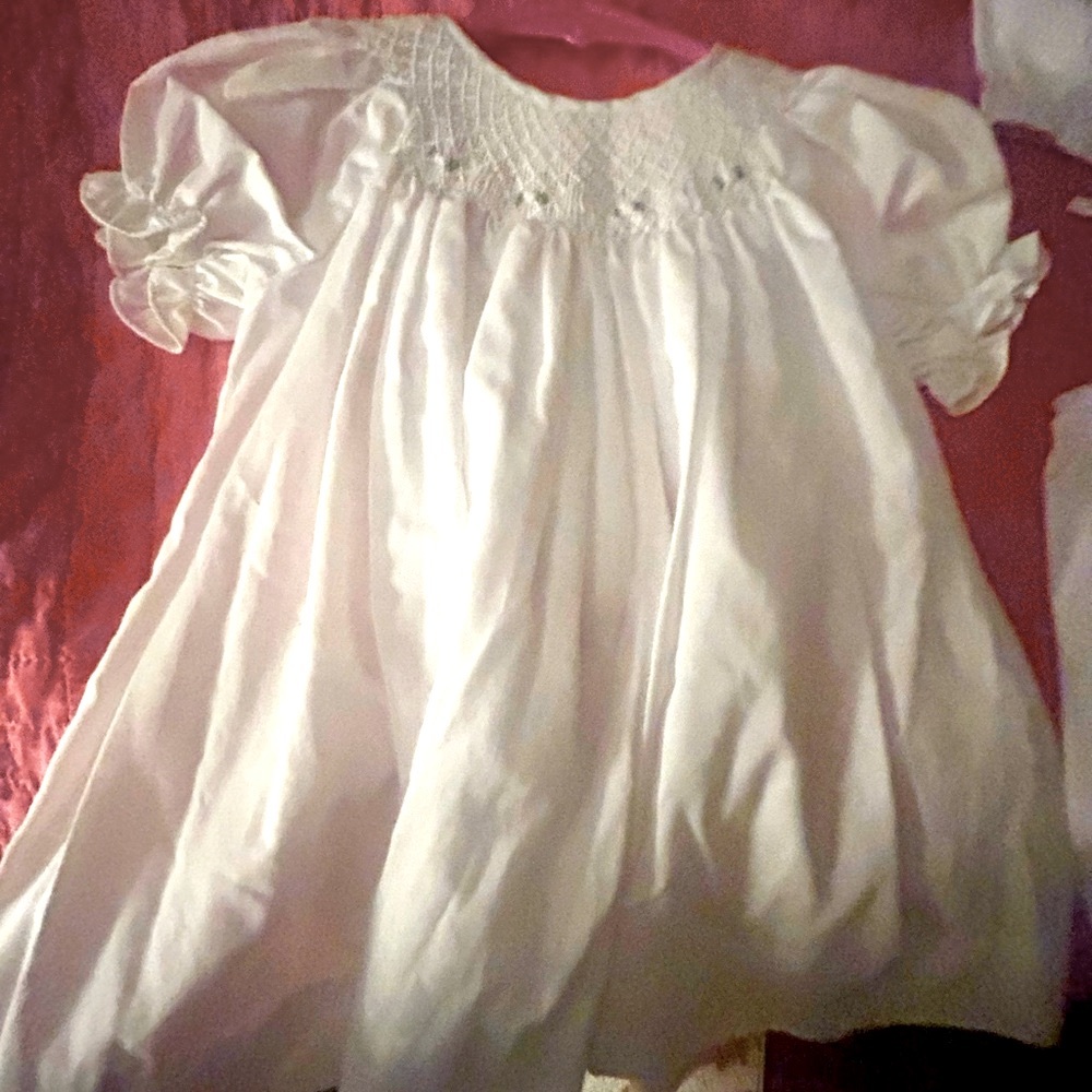 White Smocked 3M SET Christening Gown or Baptism Dress / Smocked Heirloom Dress